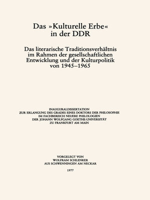cover image of Das »Kulturelle Erbe« in der DDR